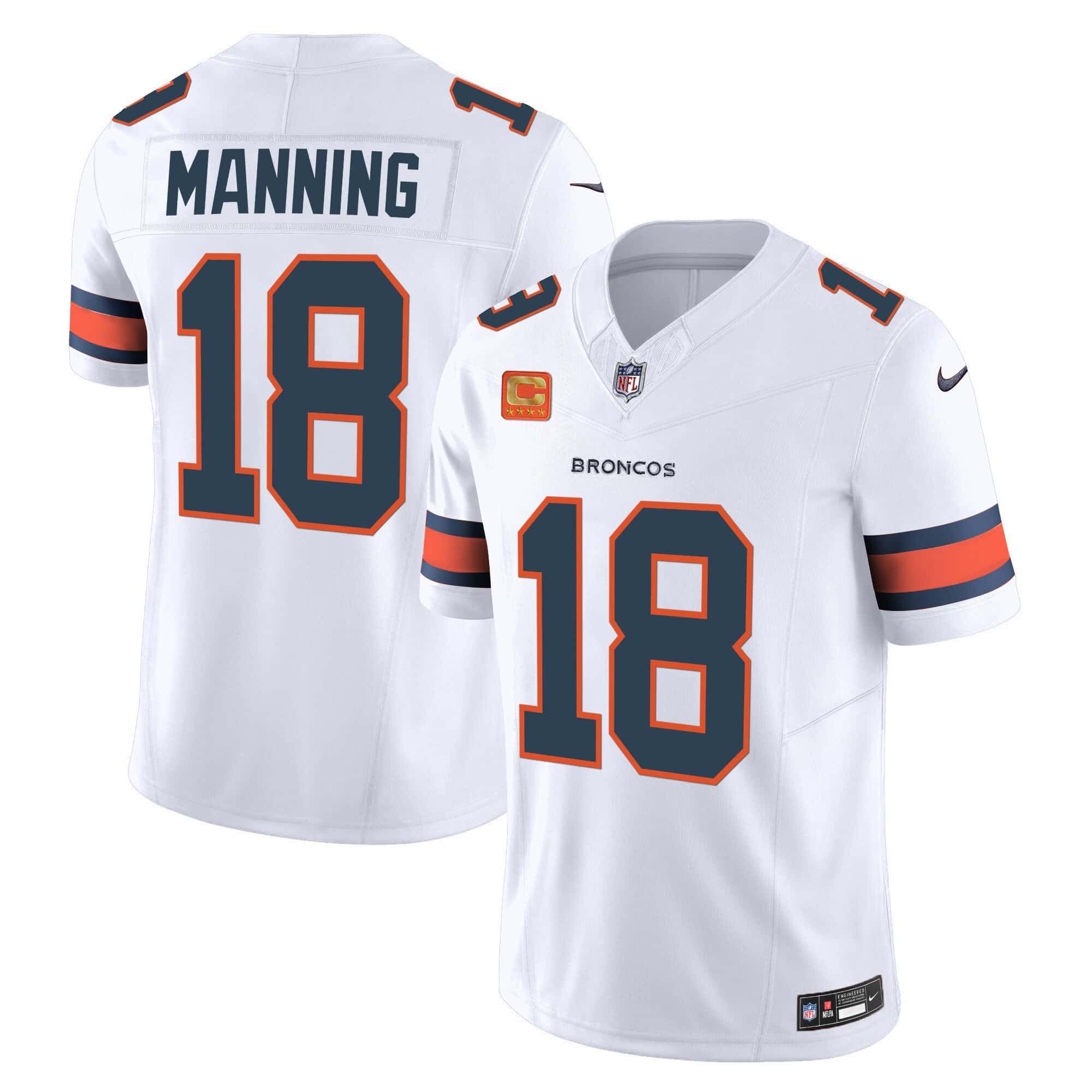 Men Denver Broncos #18 Manning White 2024 Nike Vapor Limited NFL Jersey style 1